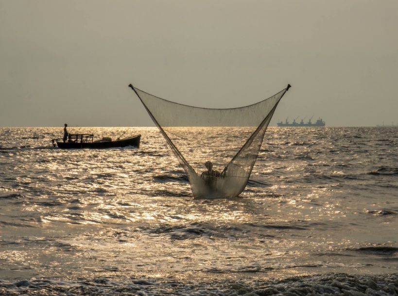 সাগর পাড়ে জেলেদের মাছ ধরার সুন্দর দৃশ্য।