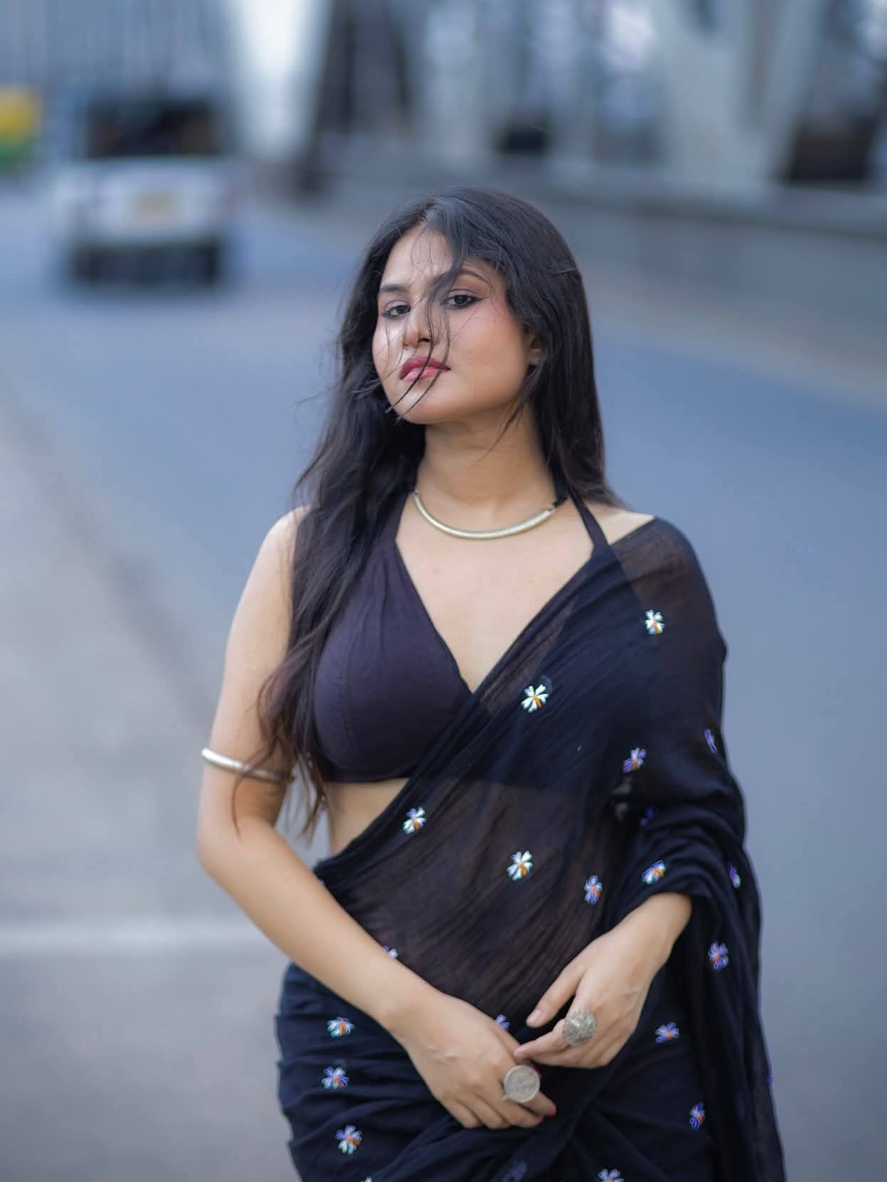 Sangita Das - Indian Black Saree Blouse Beauty - Indian Saree Lover - Kolkata Saree Model