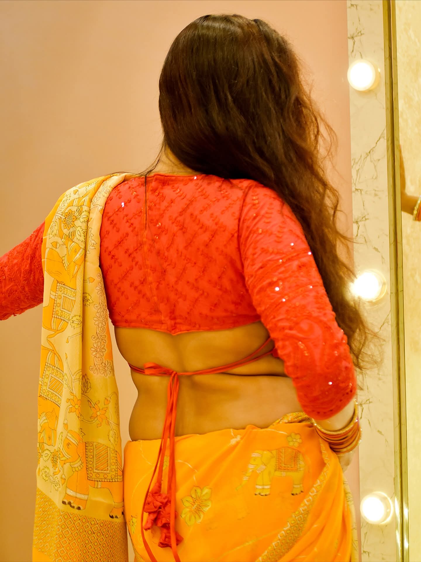 Poonam Biswas - West Bengal Beautiful Saree Blouse Model - Red Blouse Yellow Saree Lover - Indian Saree Blouse Beauty - Saree Blouse Fashion