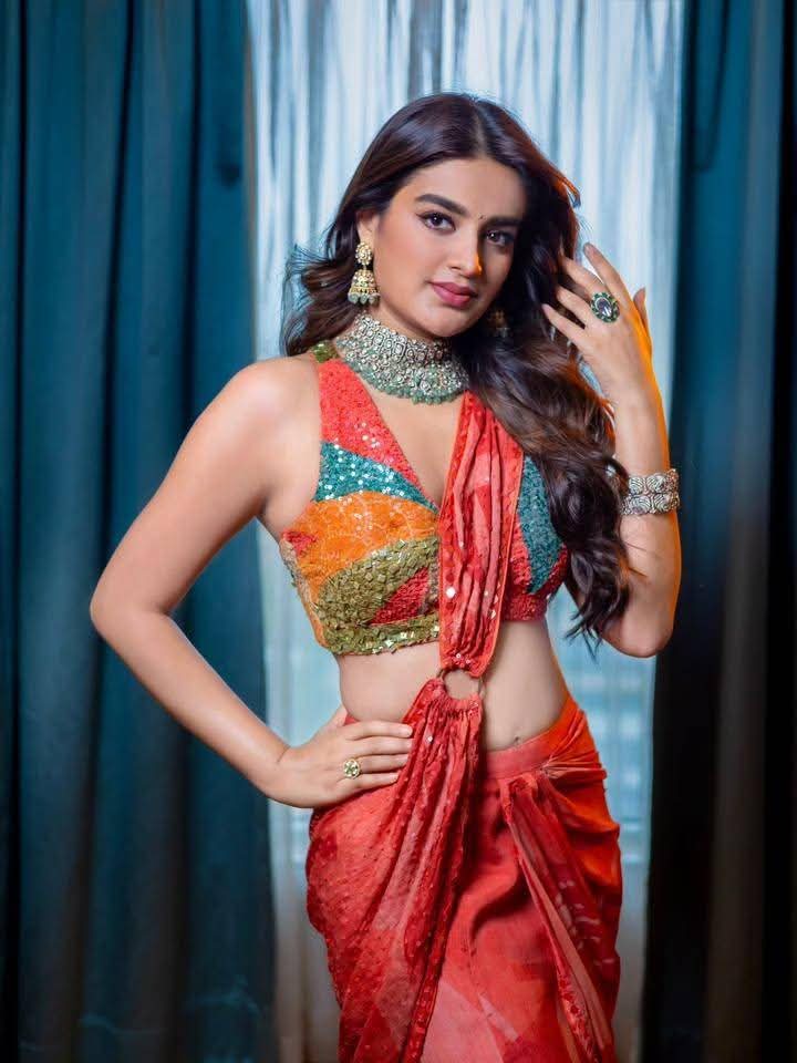 Niddhi Agerwal - Telugu Beautiful Actor - Telugu Saree Model - Telugu Saree Blouse Beauty - Telugu Saree Lover