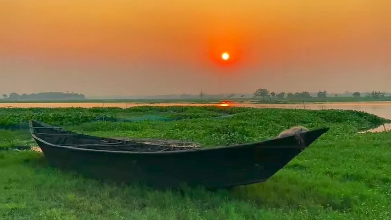 বিকেল বেলার সূর্য ডুবার সুন্দর দৃশ্য। গ্রাম বাংলা সুন্দর দৃশ্য।