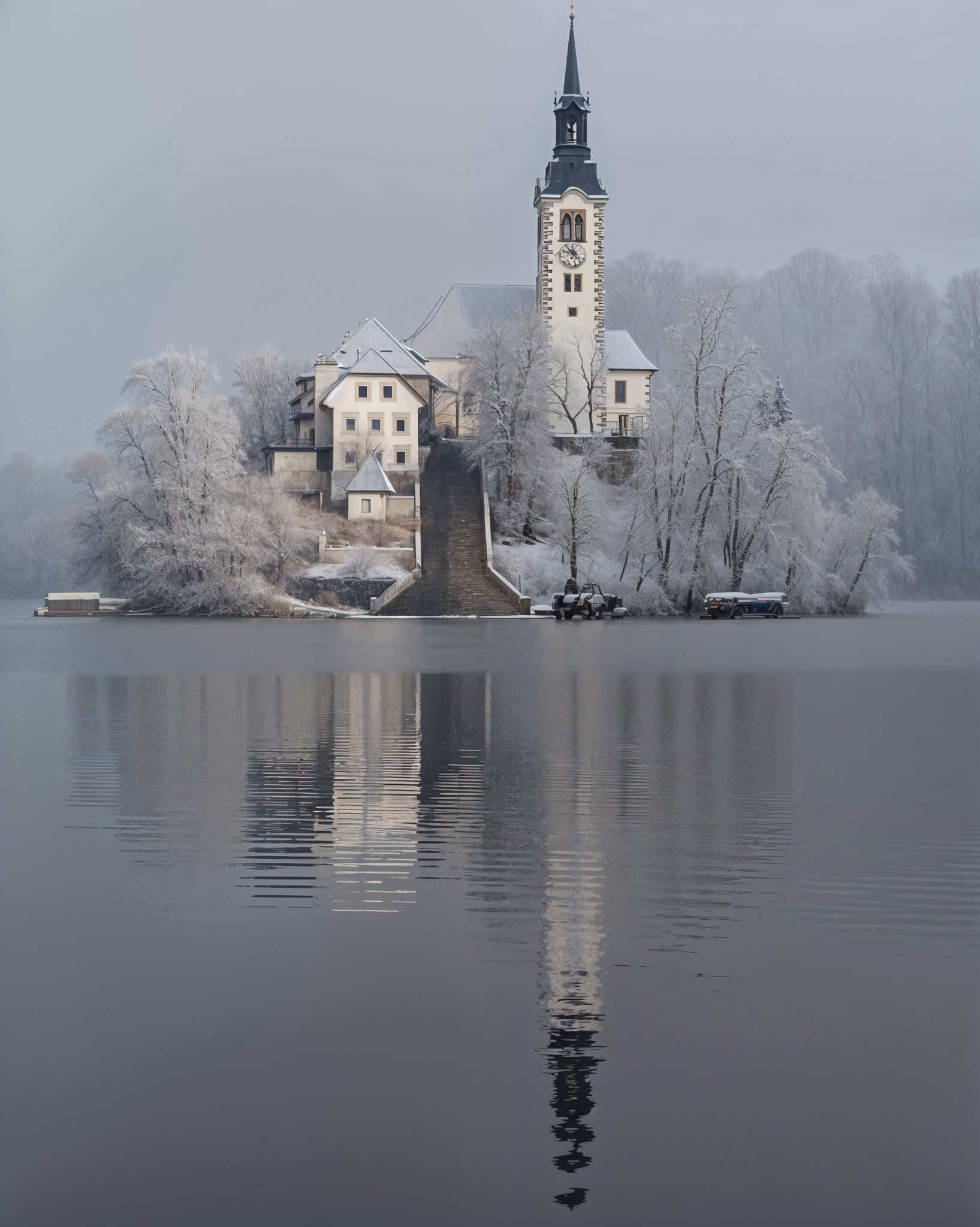 ⛪ Winter serenity at Bled Church, Slovenia!