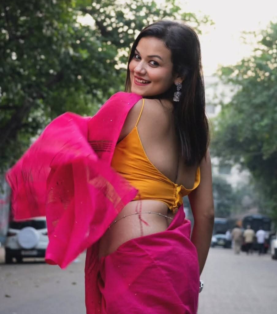 Poulomi - Indian Saree Blouse Model - Indian Backless Blouse Design - Indian Blouse Fashion - Indian Red Saree Beauty  - Indian Yellow Blouse Beauty - Indian Backless Blouse Fashion - Indian Hot Woman Photo - White Blouse Lover - Indian Blouse Style