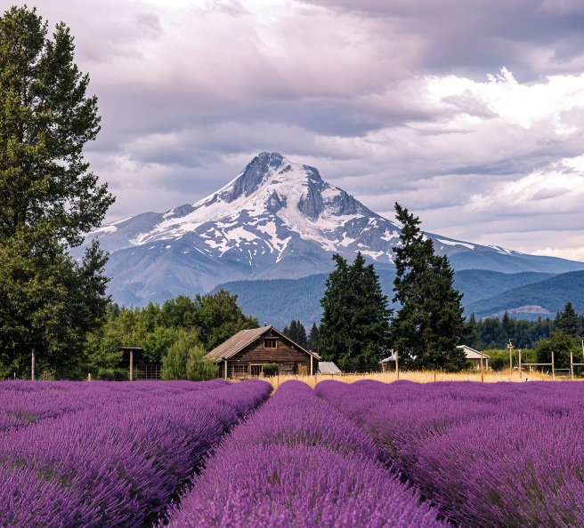 💜 Lavender fields meet Mt. Hood in Oregon, USA!
