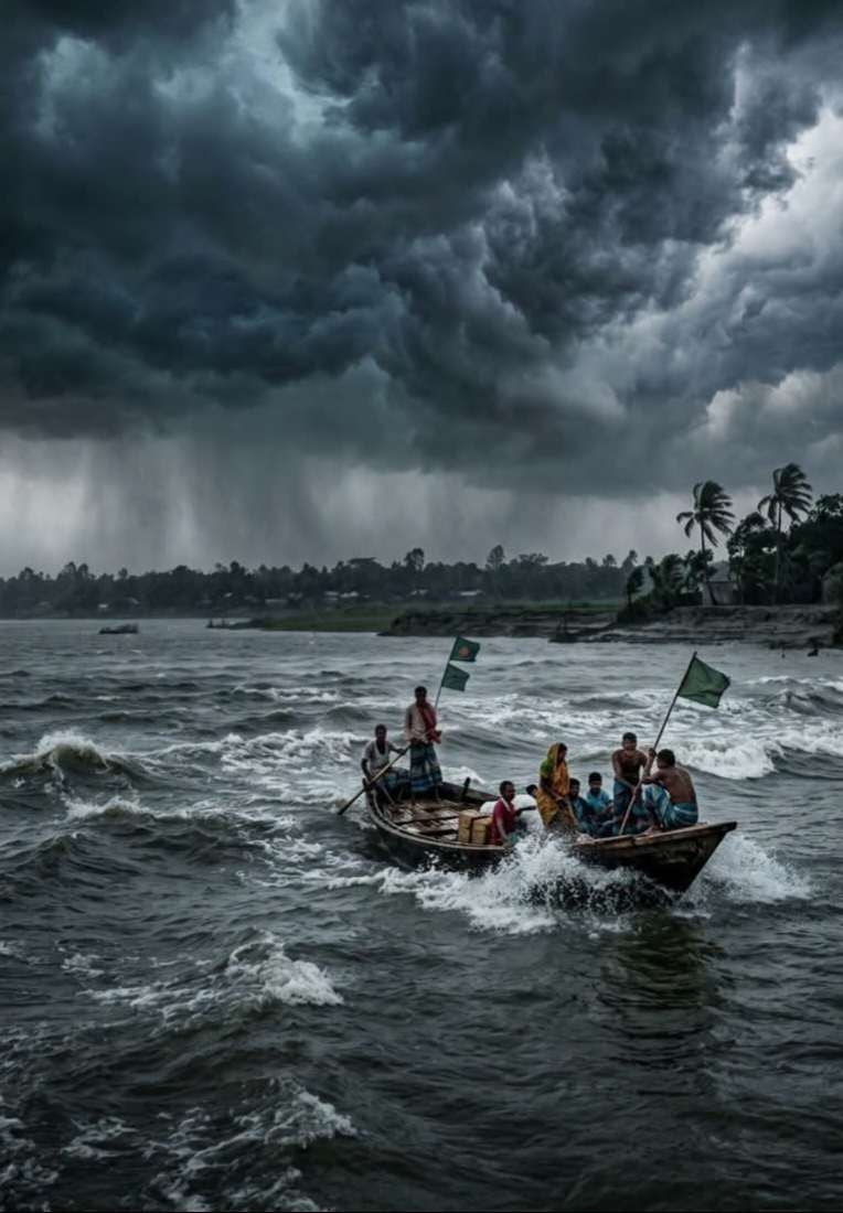 নদীর ঝড়....
আকাশে কালো মেঘ ভয়ংকরভাবে জমে ওঠে।নদীতে ঢেউ উঁচু হয়ে ওঠে ঝড়ের সাথে। বাতাসে প্রকৃতি কেঁপে ওঠে শক্তিতে। বাংলার ঝড় প্রকৃতির শক্ত রূপ।