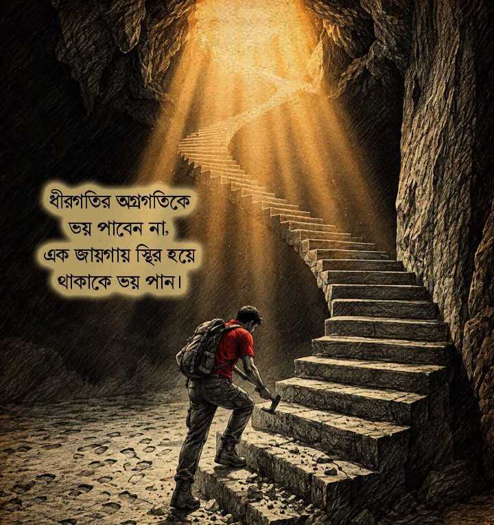 ছোট ছোট পদক্ষেপ হলেও সামনে এগিয়ে চলা জরুরি। গতি যতই ধীর হোক না কেন, প্রতিদিনের একটুখানি চেষ্টা আপনাকে একদিন গন্তব্যে পৌঁছে দেবে। কিন্তু থেমে যাওয়া মানেই জীবন থমকে যাওয়া! 🐢🧗‍♂️
