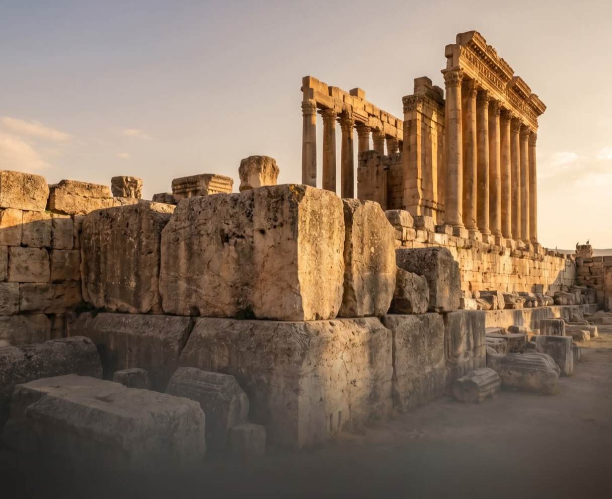 Who moved the giant stones beneath the Roman temple?